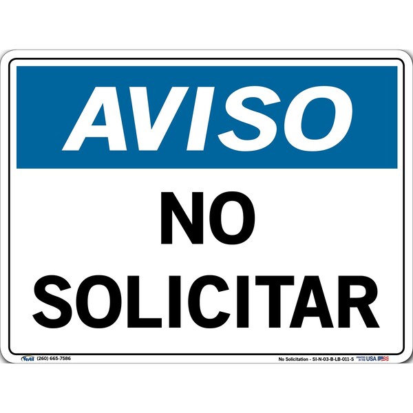 Vinyl Label Sign, 9-1/2" Height, 12-1/2" Width, Vinyl Label, Rectangle, Spanish